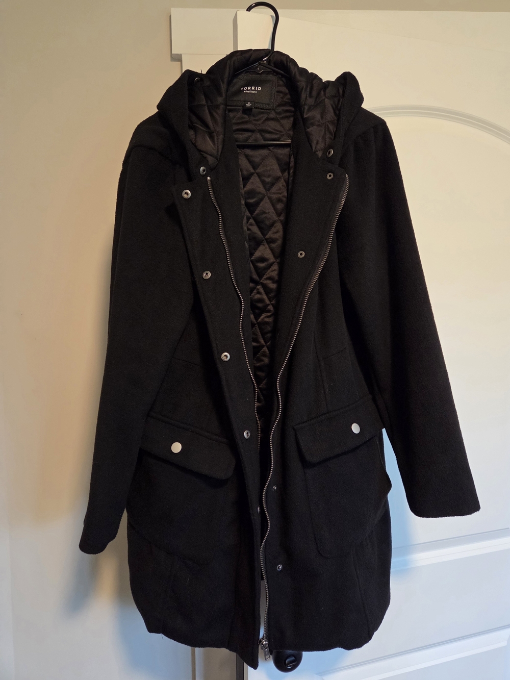 Torrid Black Hooded Trench Coat with Quilted Lining - Snap Pockets